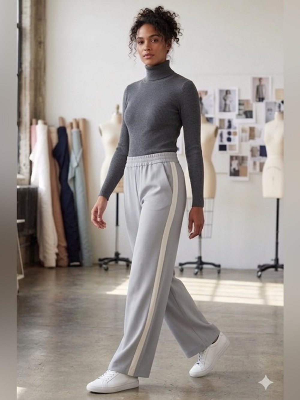 Wilfred Aritzia Women's X Small Gray White Stripe Pull On Trouser Dress Pants XS